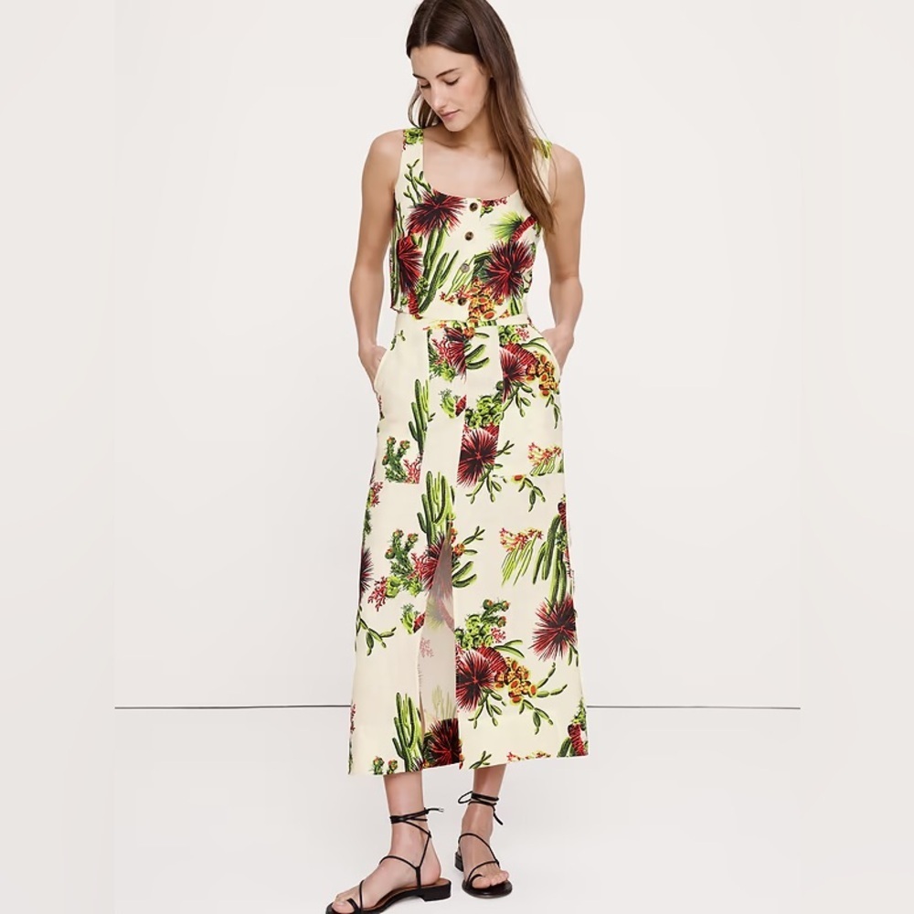 NEW! Banana Republic Pink Cactus Flower Linen Front-Slit Midi Skirt 🏕️
